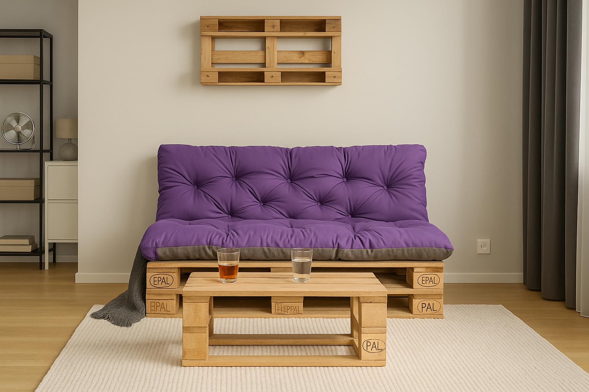 Cuscini pallet, Cuscini per pallet esterni/Cuscino Euro Pallet, Cuscino Divano, Cuscino Soggiorno da Giardino (Set:120x80+120x60cm, Viola)