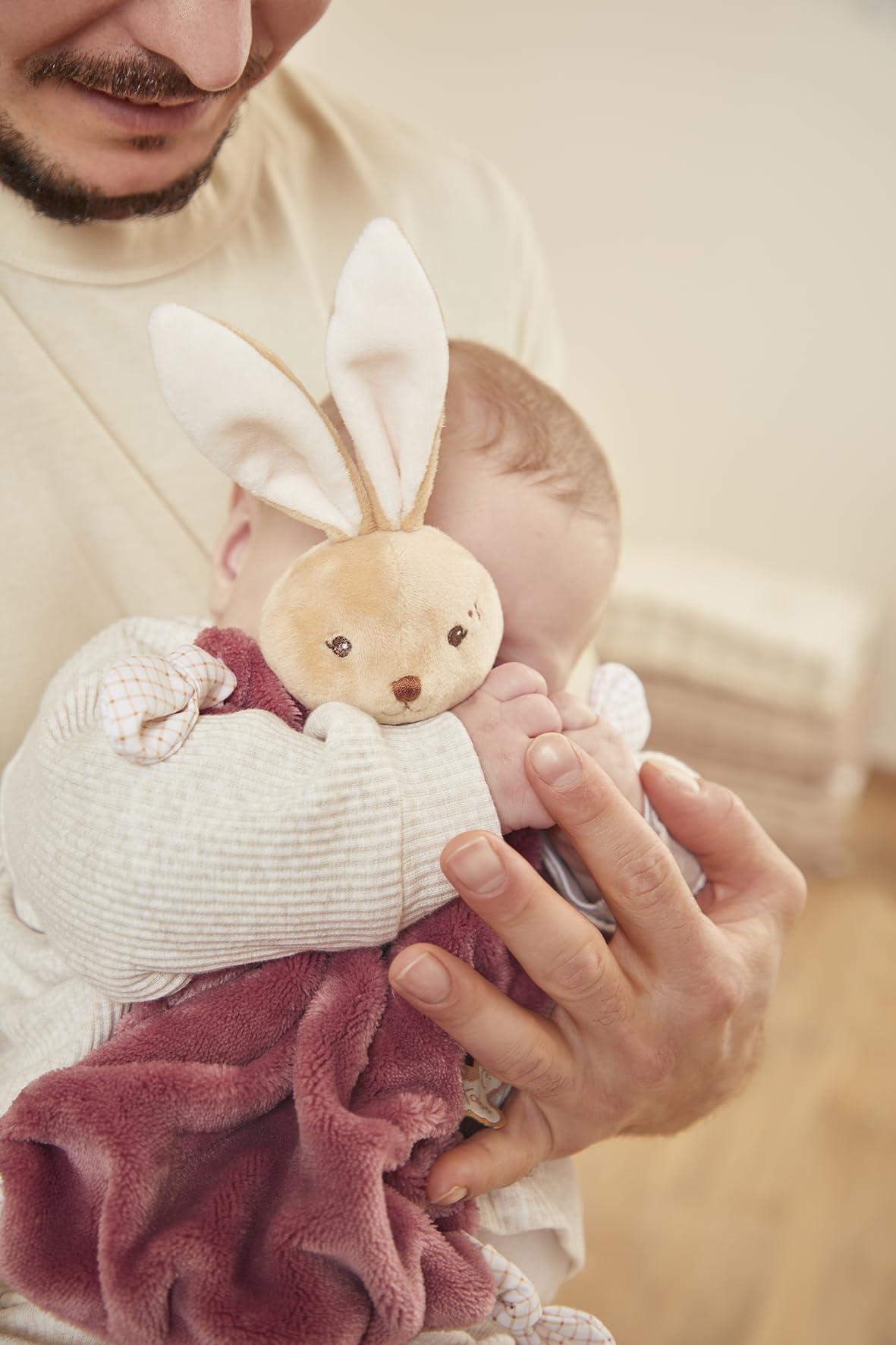 Kaloo, Soft toy Lapin Bordeaux 24cm, Ultra-Soft Flat Baby Doudou, Extra Soft Flannel Fur, Knots with Pacifier Attachment - Image 4