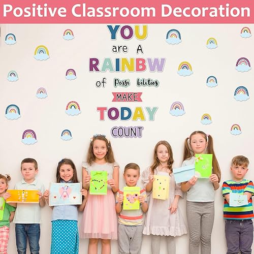Miniatura 6 de Recortes motivacionales de tablón de anuncios de arcoíris, feliz día del sol, decoración positiva para el aula, con texto en inglés "You are a