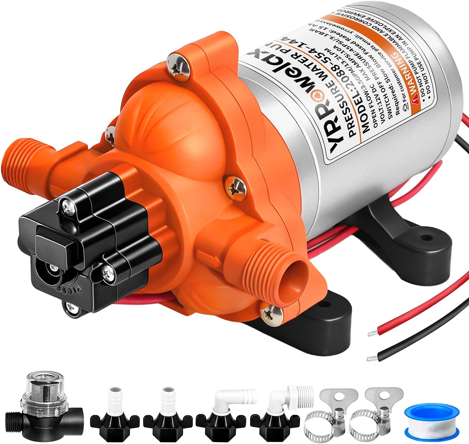 RV Water Pump 12V Quiet, 3.5GPM 45PSI Self-Priming RV Water | Pressure Pump with Switch DC Fresh Water Pump for RV Marine Camping Yacht Caravan,for 2088-554-144 / 2088-403-144