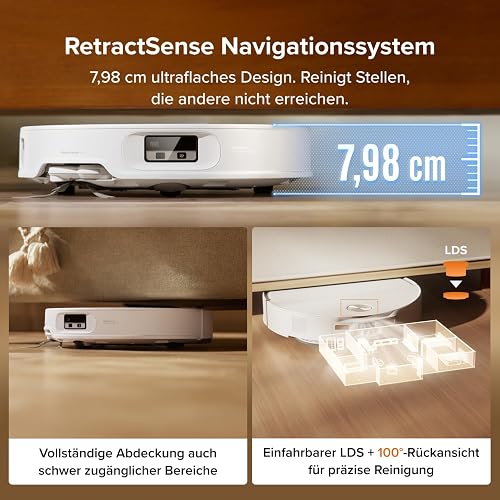 roborock Qrevo Edge 2 Set Robot Aspirateur Laveur, 25 000 Pa, Lavage des Serpillières à l'eau Chaude à 80°C, Évite 280+ Obstacles, Système Anti-enchevêtrement, 7,98cm Mince,Technologie FlexiArm, Blanc - 4