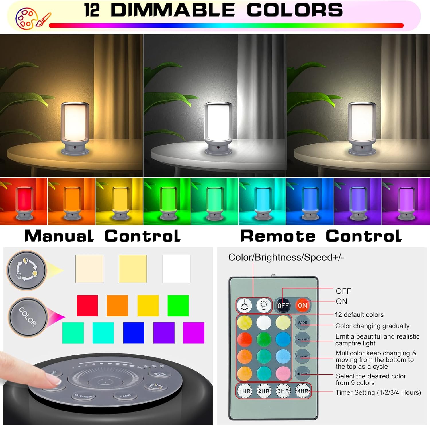 LED Color Changing Table Lamps, Dimmable Bedside Lamp with Remote, Plug in Desk Light Bedroom Lamp for Living Room-Grey