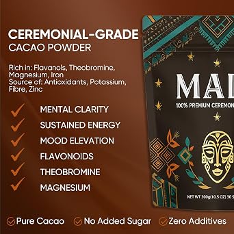 Maia Ceremonial Cacao, with Flavanol, nattokinase, Theobromine, Magnesium and Natural Flavonoids Blend, Supports Circulation, Arterial Health & Cardiovascular Wellness Zero Sugar 100% Pure and Natural