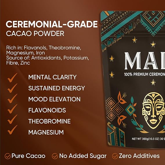 Maia Ceremonial Cacao, with Flavanol, nattokinase, Theobromine, Magnesium and Natural Flavonoids Blend, Supports Circulation, Arterial Health & Cardiovascular Wellness Zero Sugar 100% Pure and Natural