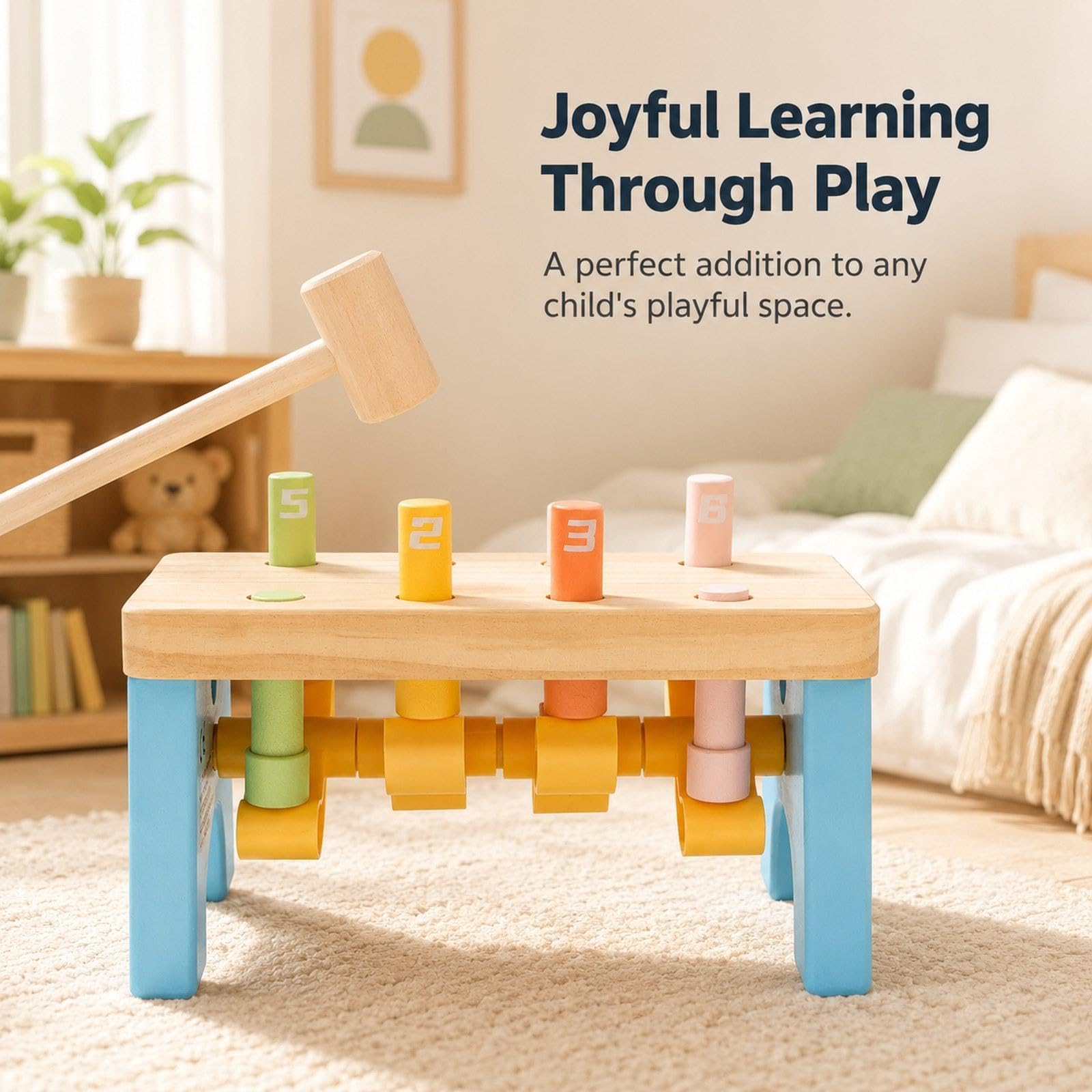 Klopfbank Aus Holz, Spielzeug mit Holzklöppeln, Lernspielzeug für Vorschulkinder, Koordination, Feinmotorik, Zahlenerkennung, Hand Augen Entwicklung,