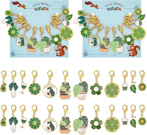 NBEADS 24 marcadores de puntada temática de color verde, esmaltados de ganchillo para puntada de ganchillo, cierres de pinza de langosta extraíbles,