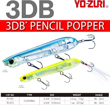 YO-Zuri Bath Lure 3DB Pencil Popper Floating 110mm Color: Matte Sexy Shad