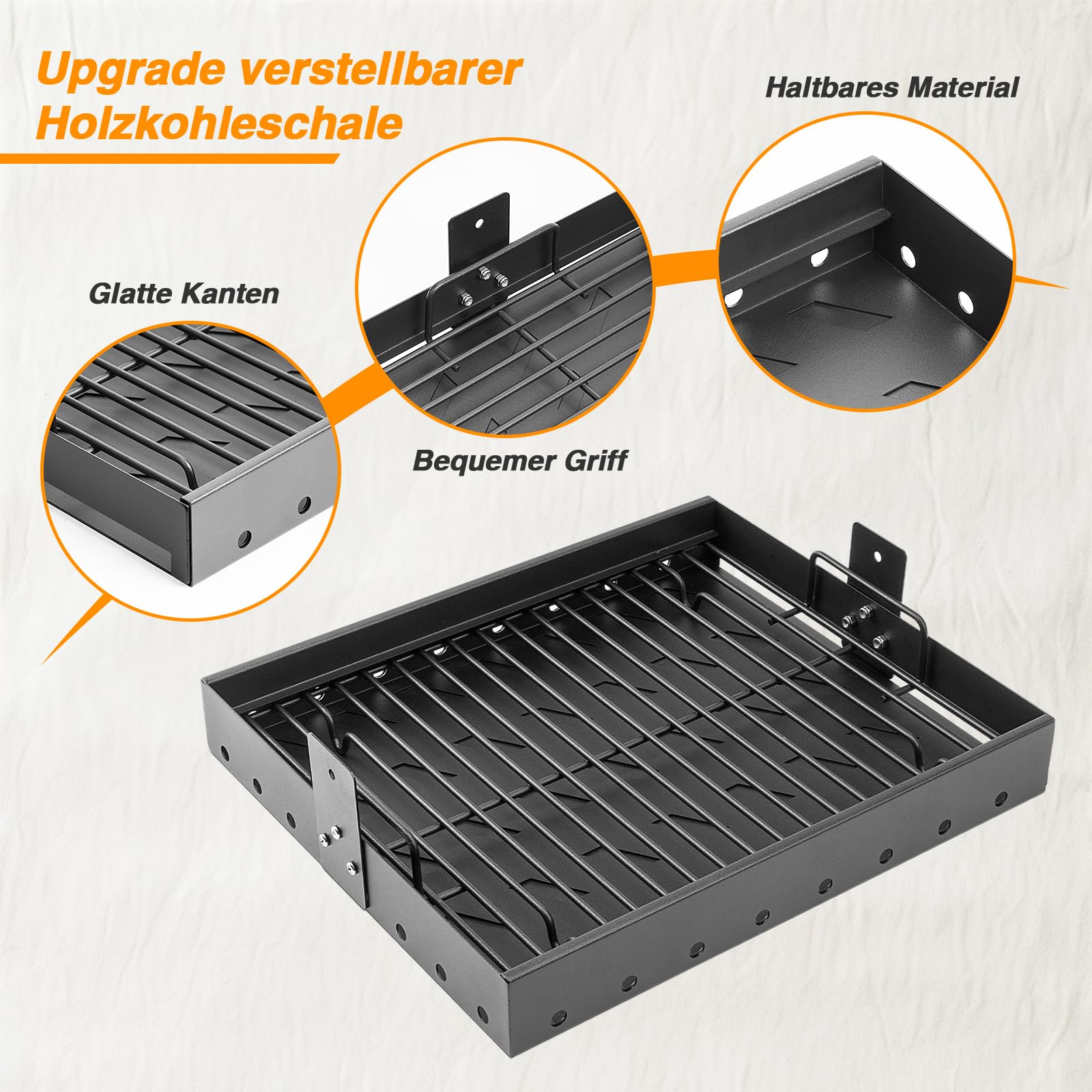 MGiessca 38-71 cm Bandeja de carbón vegetal ajustable para Tepro Toronto, Taino Hero XL, parrilla de carbón vegetal Activa Angular, piezas de repuesto universales para parrilla de carbón vegetal EL
