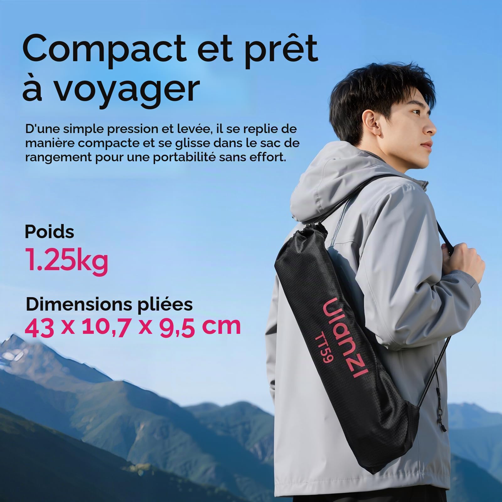 ULANZI TT59 175cm Trépied Appareil Photo avec Colonne Centrale Rotative à 360 degrés et Rotule, Trépied Horizontal Pliable en Aluminium pour DSLR Caméscope Smartphones (Poids 1,25 kg, Charge 10 kg)