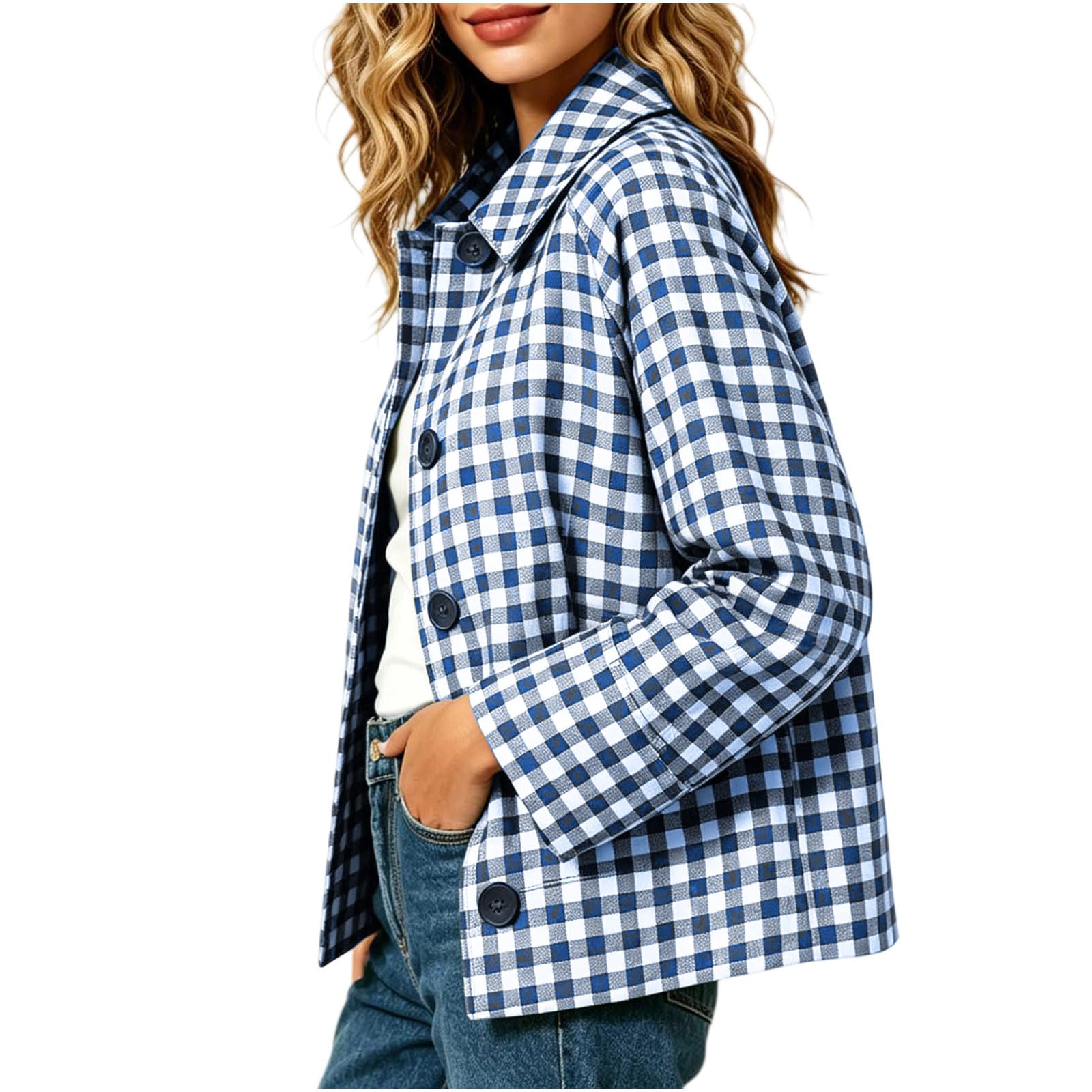 Karierte Übergangsjacke Damen Leicht Kurze Herbstjacke Freizeit Kurzjacke
