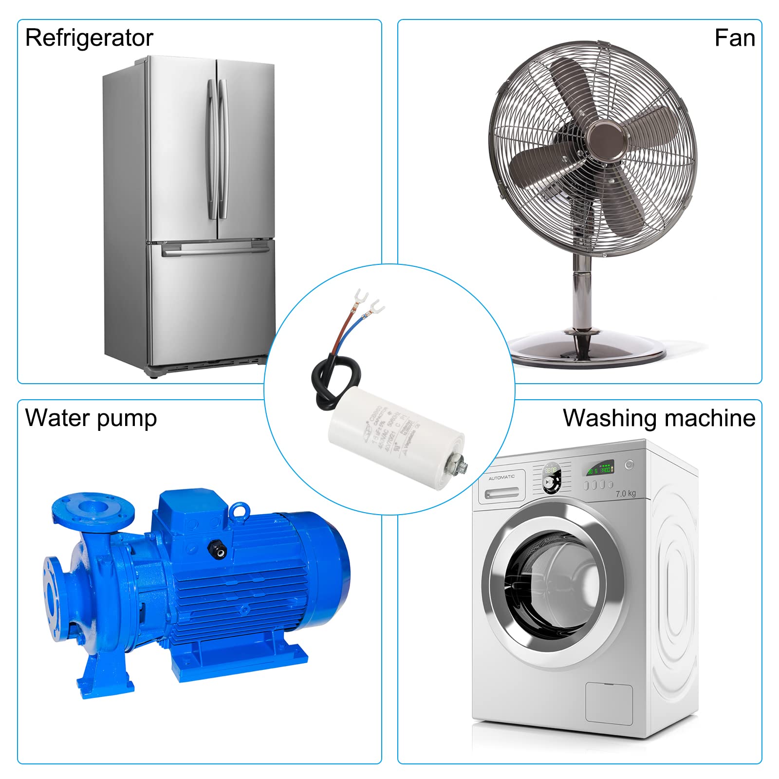 CBB60 18uf Condensateur 450V 2 Fil 50/60HZ Cylindre 73x40mm Lavage Démarrage