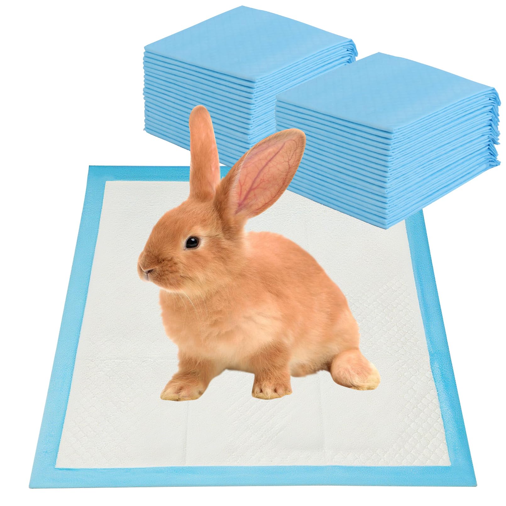 Fhiny 40 PCS Rabbit Pee Pads 24" x 24" Thicken Bunny Pee Pads Disposable Super Absorbent and Leak-Proof Potty Pad for Puppy Cats Guinea Pigs Chinchillas and Other Small Animals