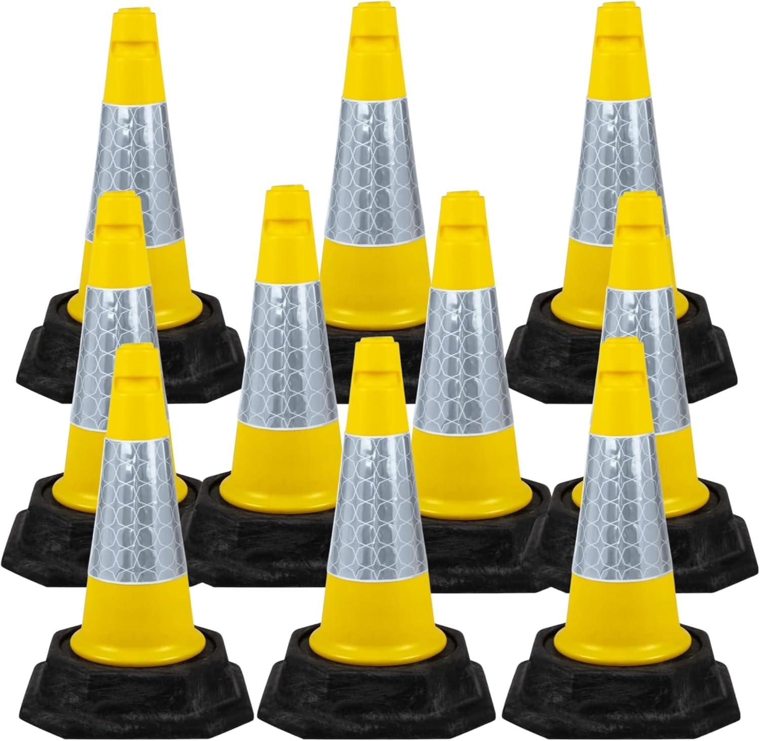 Street Solutions Uk Yellow - 10 X 460Mm Tall Traffic Cones Reflective Sleeve For Indoor And Outdoor Usage, Self Weighted Cones Are Manufactured In The Uk