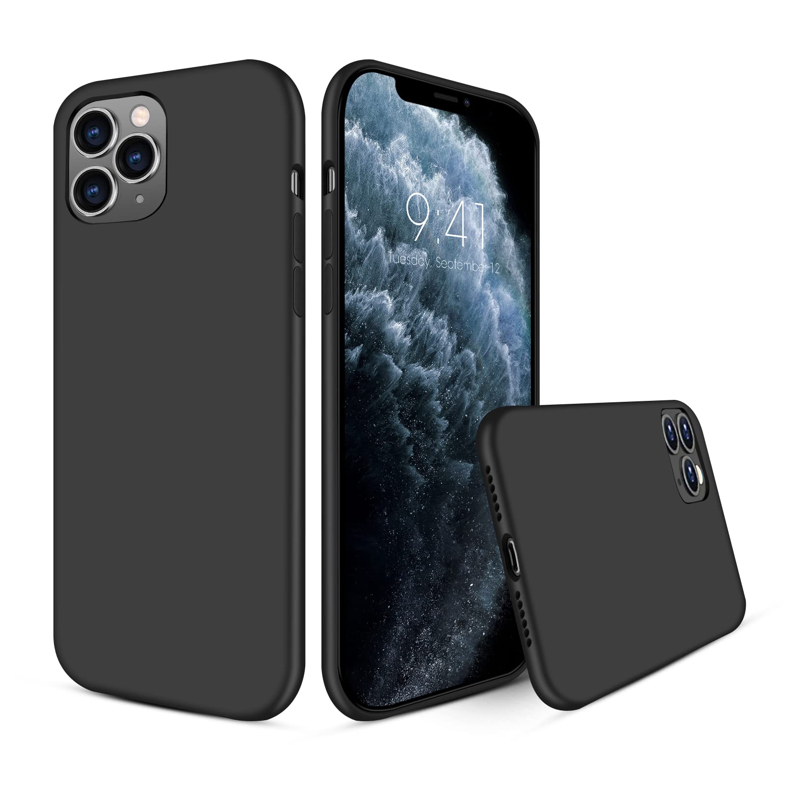 Meidom Compatible with iPhone 11 Pro Max Liquid Silicone Case, Anti-Scratch Microfiber Lining, Soft Shockproof Full Body Protection Cover Case 6.5 inch - Black