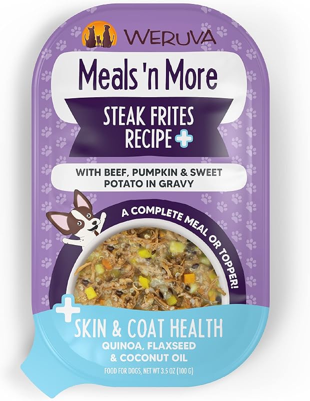 Ração úmida para cães Weruva Steak Frites com carne bovina, abóbora, batata-doce e quinoa, 99 g, pacote com 12