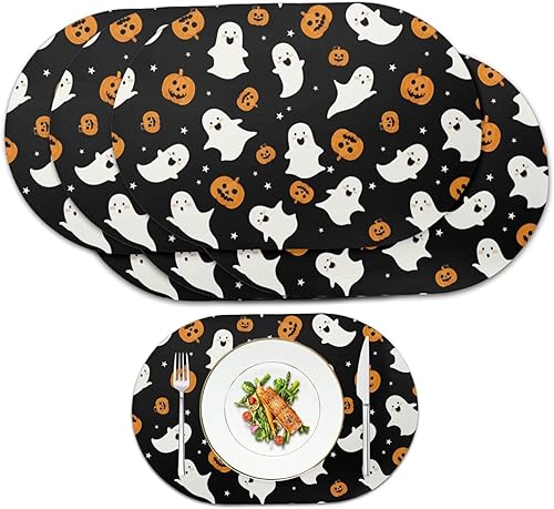 Miniatura 20 de Juego de 6 manteles individuales lavables para mesa de comedor, resistentes al calor, mesa de cocina, decoración del hogar, lavable, ovalada, de