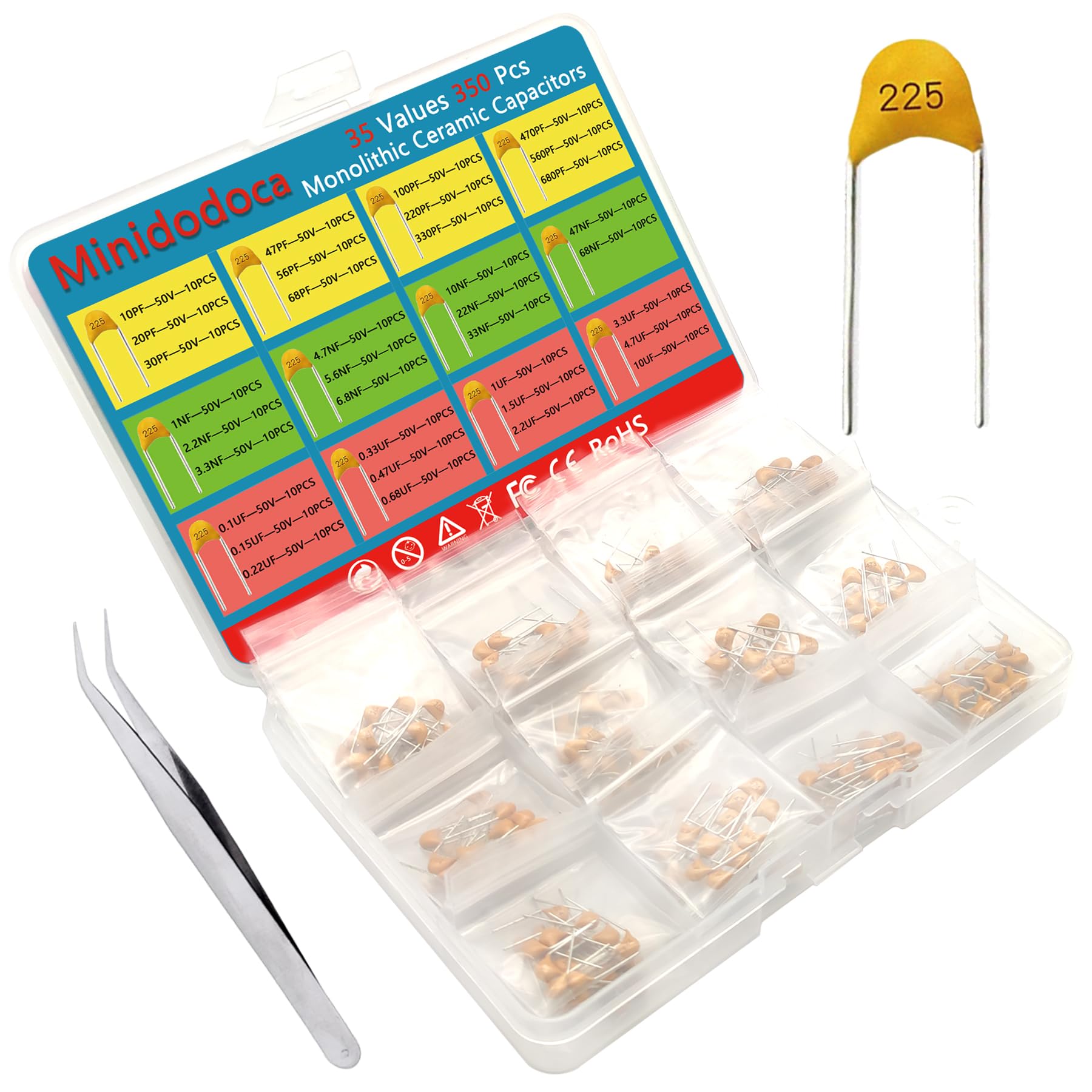 31 Value 310 pcs Multilayer Monolithic Ceramic Capacitor Assortment kit 10pf－10uF Individual Box Lid pf nf uf (310 pcs)