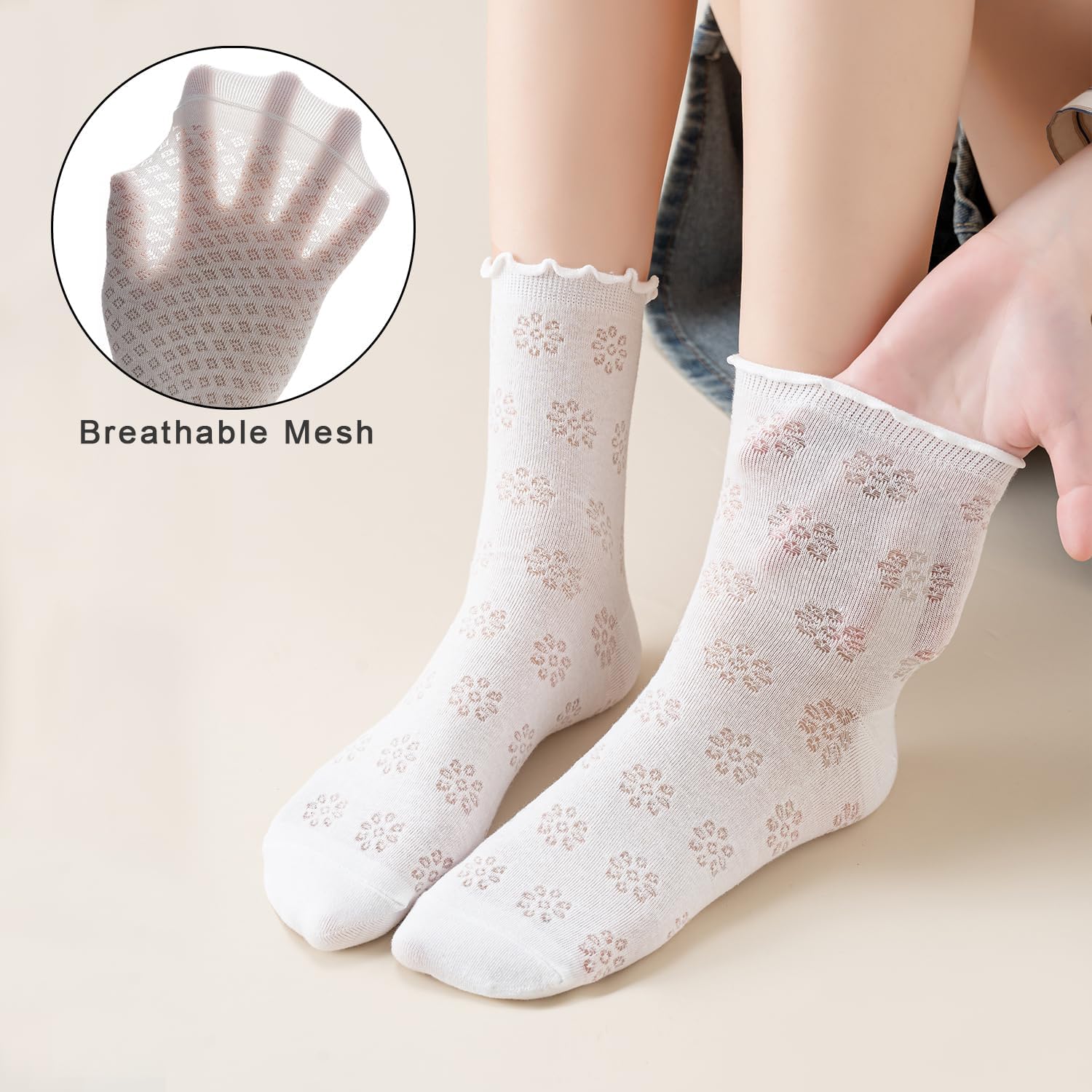 Mcool Mary Women's Ruffle Socks Casual Lace Cotton Crew Summer Ultra Thin Cute Frilly Ankle Socks for Women 6 Pairs - Image 7