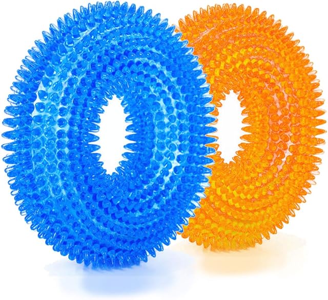 Beylos Durable Pet Puppy Dog Squeaky Chew Toys, Bite Resistant Non-Toxic Soft Natural Rubber, Dog Pet Chew Tooth Cleaning Ring Toy (2Pcs)