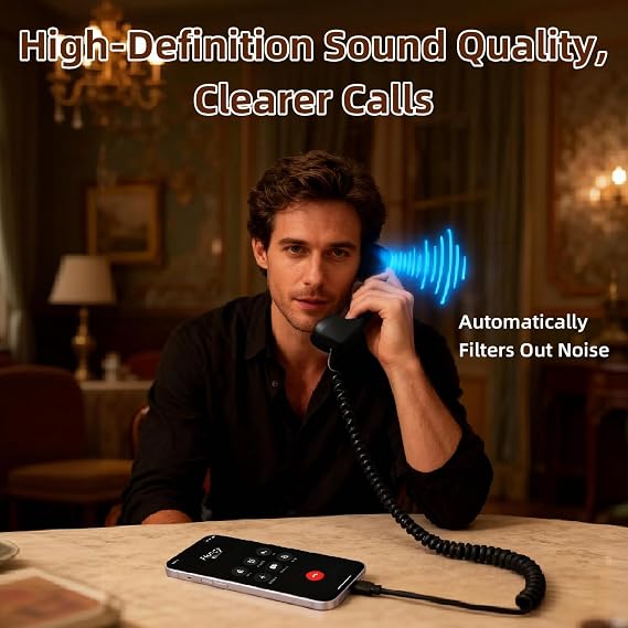 Retro Phone Handset for iPhone & Android, 2026 New Type-C Wired Receiver with Microphone & Speaker, Vintage Landline Style Handle for Noise Cancelling Calls, Meetings, and Home Office Desk Use