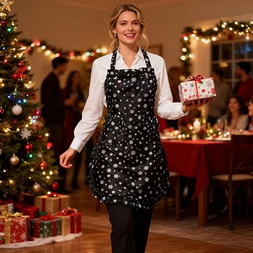 Miniatura 2 de Precioso delantal de chef sexy vintage con bordes de encaje de nieve en blanco y negro, adecuado para cocinar en la cocina, hornear, jardinería, con