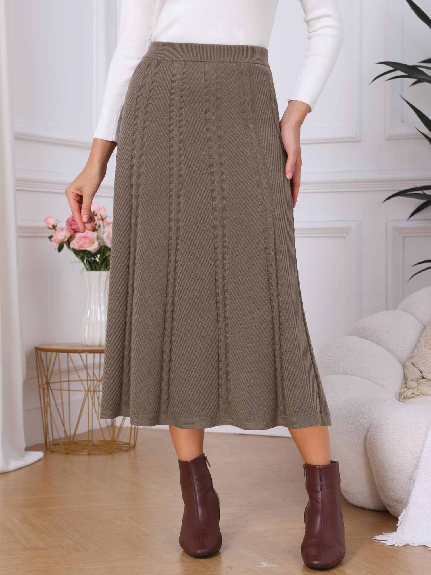 Seta T Donna Gonna a Linea a in Maglia Costolata Invernale Maxi