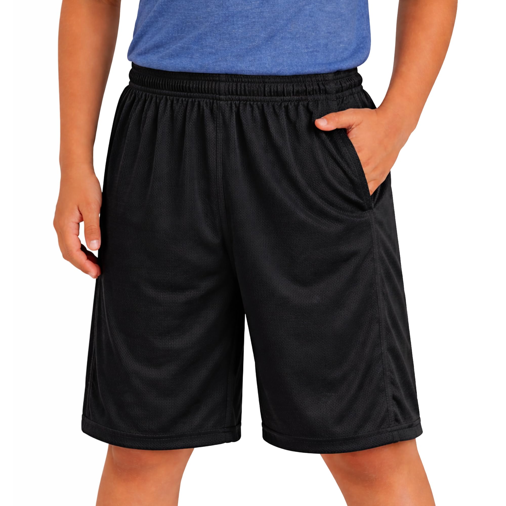 RISH - Sports Black Shorts for Kids Boys and Girls with Side Pockets | Relaxed Fit Dry Fit Fabric Short Pants-picture-13