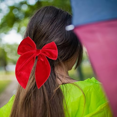 Miniatura 5 de Paquete de 2 lazos de terciopelo para el cabello de Fable para niñas, lazo grande de terciopelo de 5 pulgadas, accesorios para el cabello hechos a