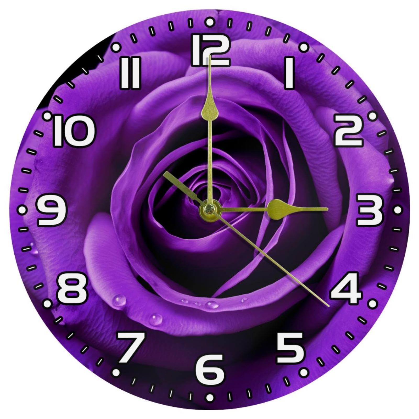 Amazon.co.jp: 壁掛け時計電池式、モダンクロック,紫色のバラ