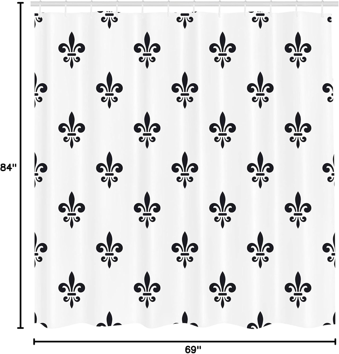 Ambesonne Fleur De Lis Shower Curtain, Royal Petal Floral Lily in Simple Old Style Ornate Antiquity Abstract, Cloth Fabric Bathroom Decor Set with Hooks, 69" W x 84" L, Dark Grey