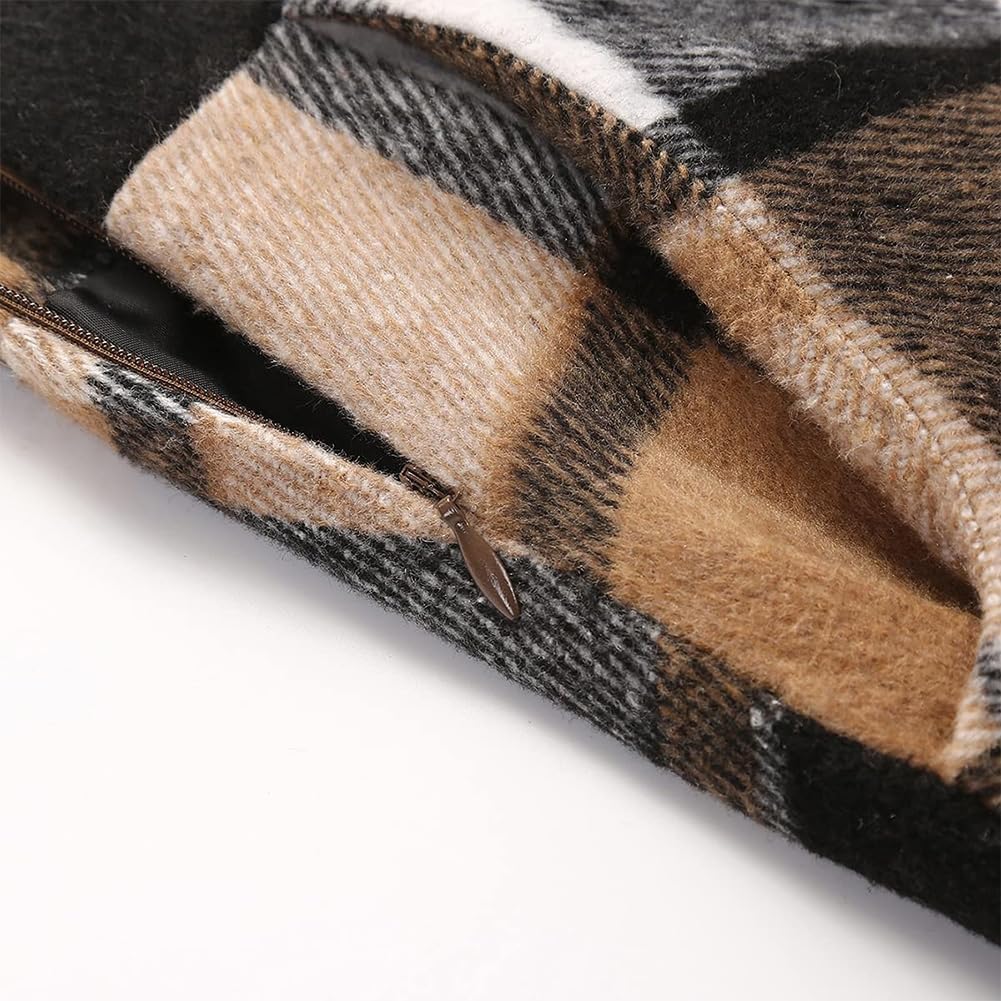 Long Plaid Wool Skirt for Womens Winter Fall Warm High Elastic Waist A line Flared Pleated Wool Tartan Skirts - Image 4