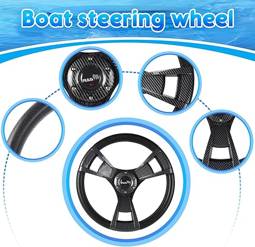 Vista 82 de RASTP Volante de barco de 12.6 pulgadas con adaptador de volante marino de eje de 3/4 pulgadas para la mayoría de barcos marinos, barcos, yates