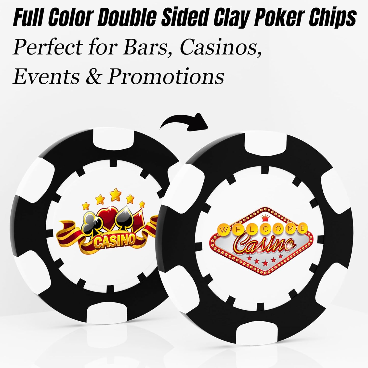 50 Custom Clay Poker Chips, 40mm Heavy 11.5g Casino Sized Personalized Poker Chips with Your Logo, Image or Text, Custom Drink Tokens for Bar, Party, Tournaments, Golf Club or Events