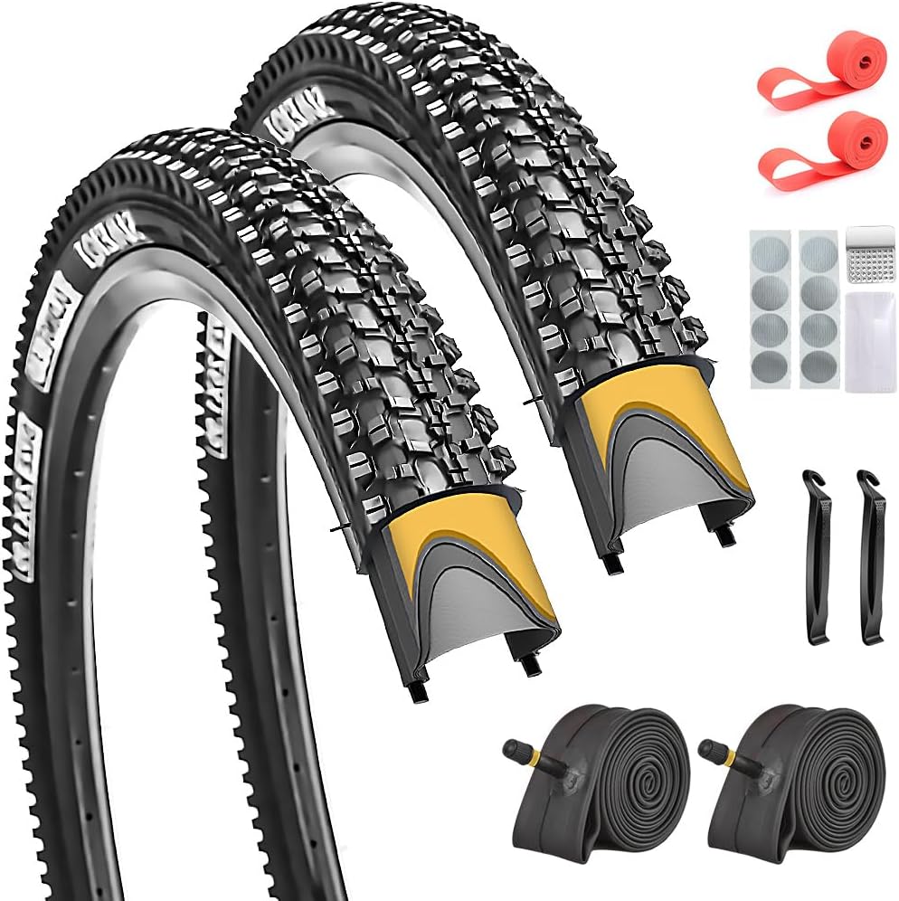 SIMEIQI 2 Pack 24/26/27.5x1.95 26x2.1 29x2.125 Inch Anti-Puncture Tires for Mountain Bike and Tubes Folding Replacement Bicycle Tyres for Hybrid Trails Commuter City Road