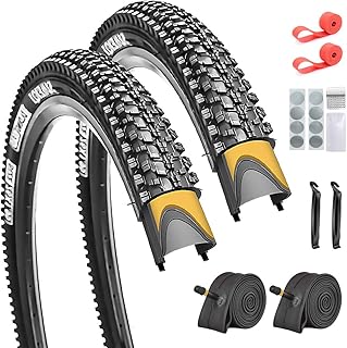 SIMEIQI 2 Pack 24/26/27.5x1.95 26x2.1 29x2.125 Inch Anti-Puncture Tires for Mountain Bike and Tubes Folding Replacement Bicycle Tyres for Hybrid Trails Commuter City Road