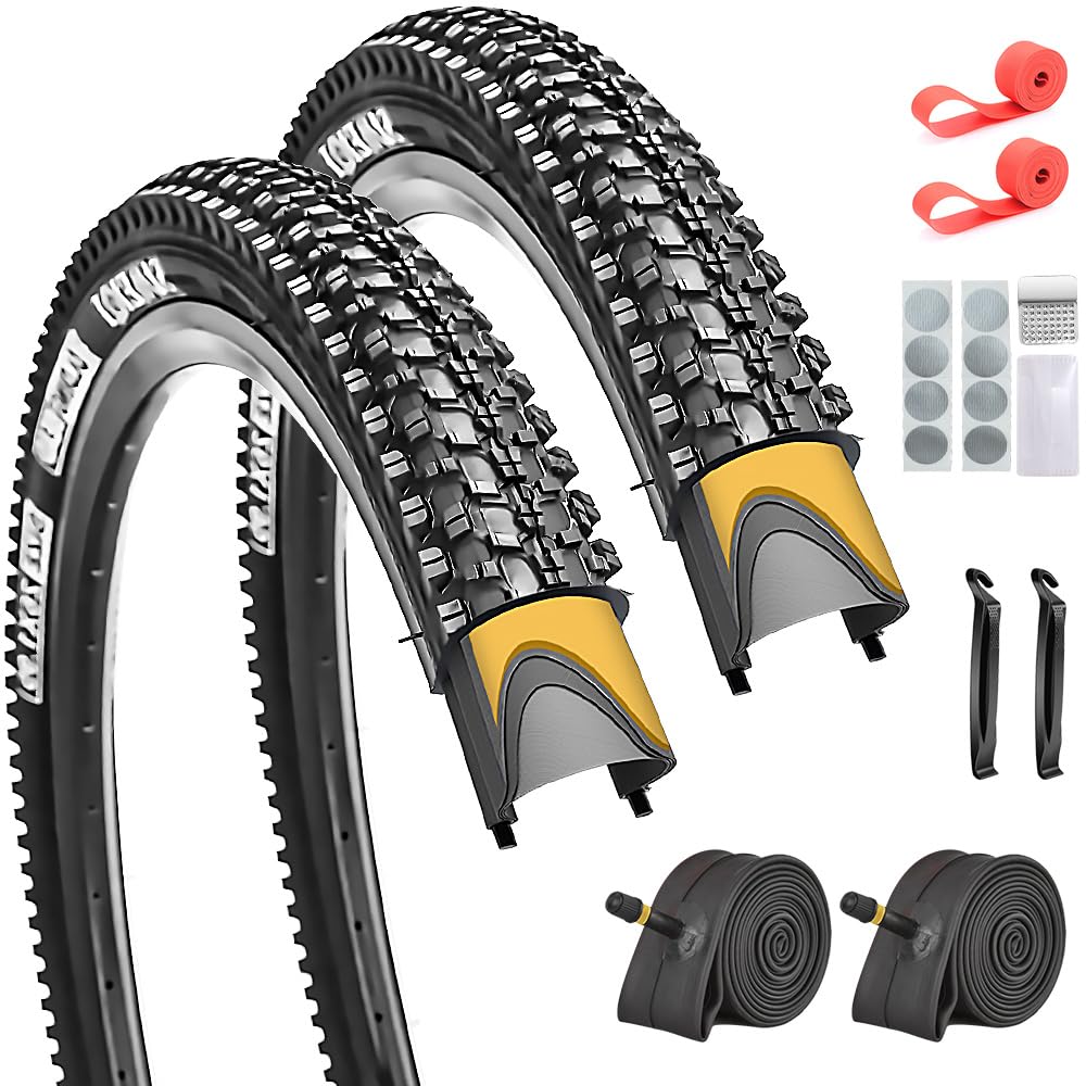 2 Pack 24/26/27.5x1.95 26x2.1 29x2.125 Inch Anti-Puncture Tires for Mountain Bike and Tubes Folding Replacement Bicycle Tyres for Hybrid Trails Commuter City Road