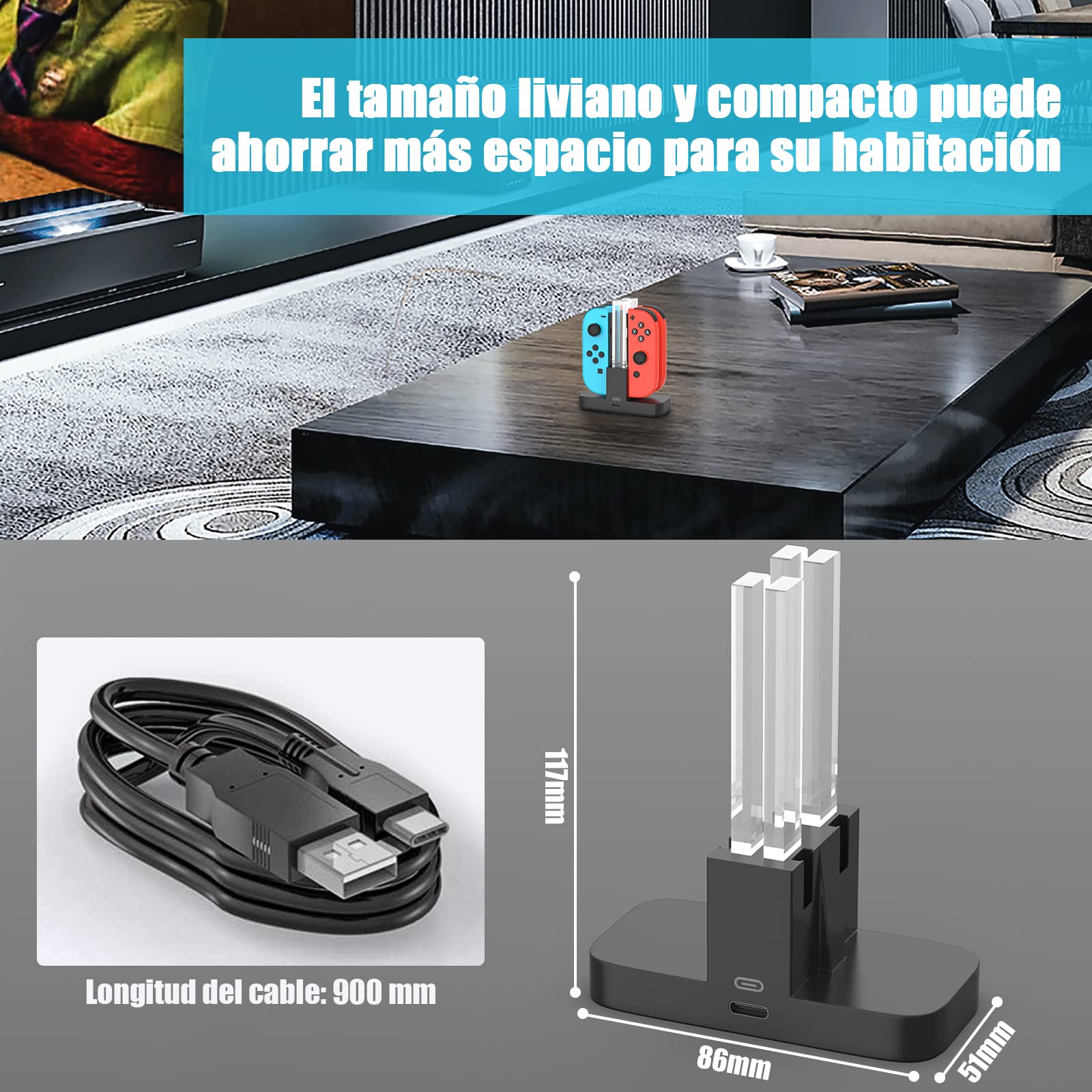 Base de Carga para Switch,[4 en 1] Diyife Cargador para Nintendo Switch Joy,Cargador del Controlador, Estación de Carga de Controlador con Puerto USB-C, Indicador LED