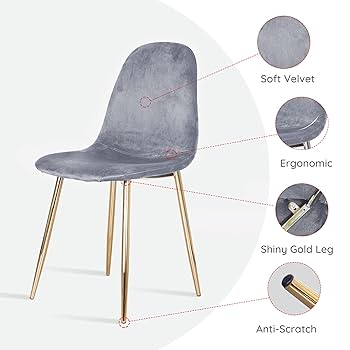 期間限定　ダイニングチェア　ベルベットクッション 4脚セット グレー Amazon｜ベルベットダイニングチェア4脚セット、ミッド