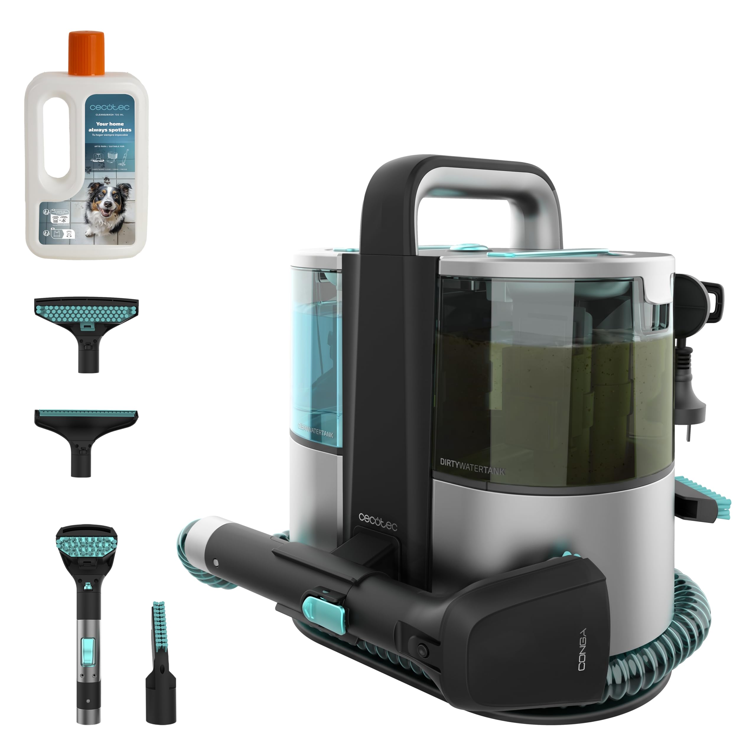 Cecotec Polsterreiniger Conga 4000 Carpet&Spot Clean XL Neo. 3-in-1 Funktion, 600 W, starke 14 kPa Saugkraft, 1,5 L Frischwassertank, 5 m Radius, für Nass und Trocken, Fenster-Zubehör, 3 Düsen
