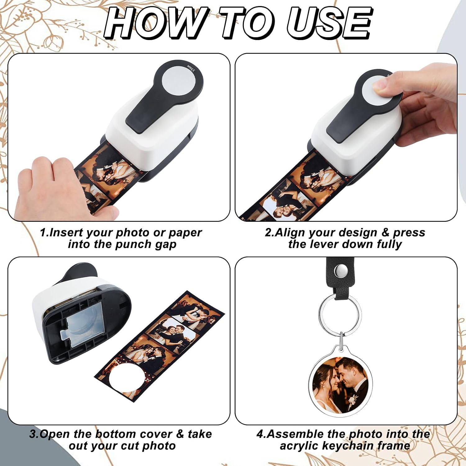 30 Set Circle Punch Photo Keychain DIY Kit Include 35mm Circle Cutter Station and 30 Pack PU Leather 1.4" Double Sided Round Acrylic Frame Photo Keychains for Wedding Birthday Party Favors