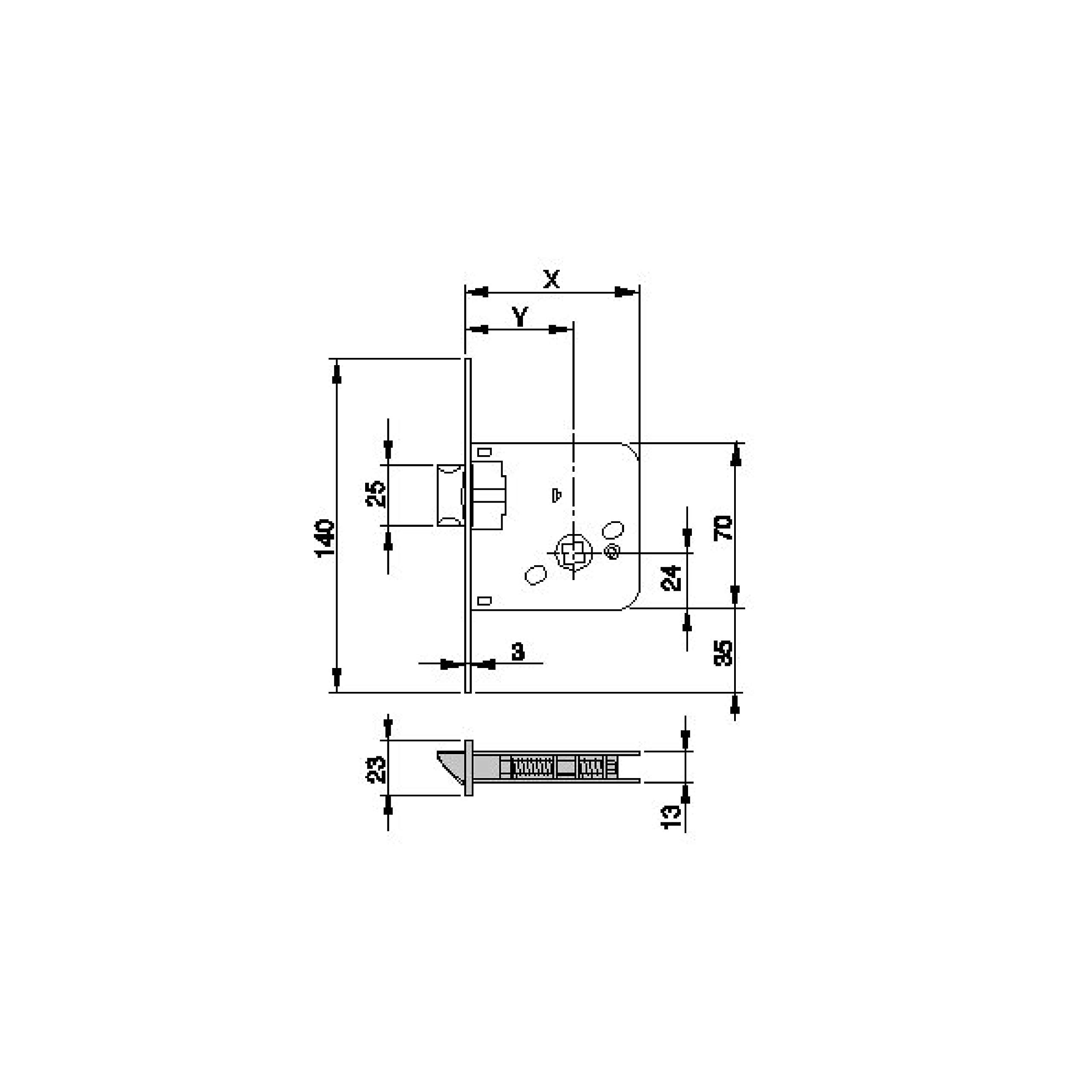 Yale Picaporte De Embutir Estándar: Entrada 45 mm, Latón, Latonado Cerradura de embutir, Picaporte reversible, Canto cuadrado