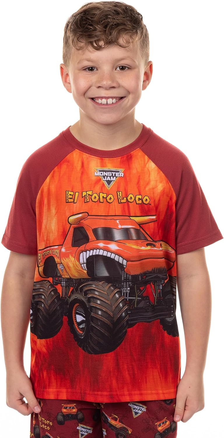 INTIMO Monster Jam Pajamas Boys' El Toro Loco Short Sleeve and Pants Sleep Set