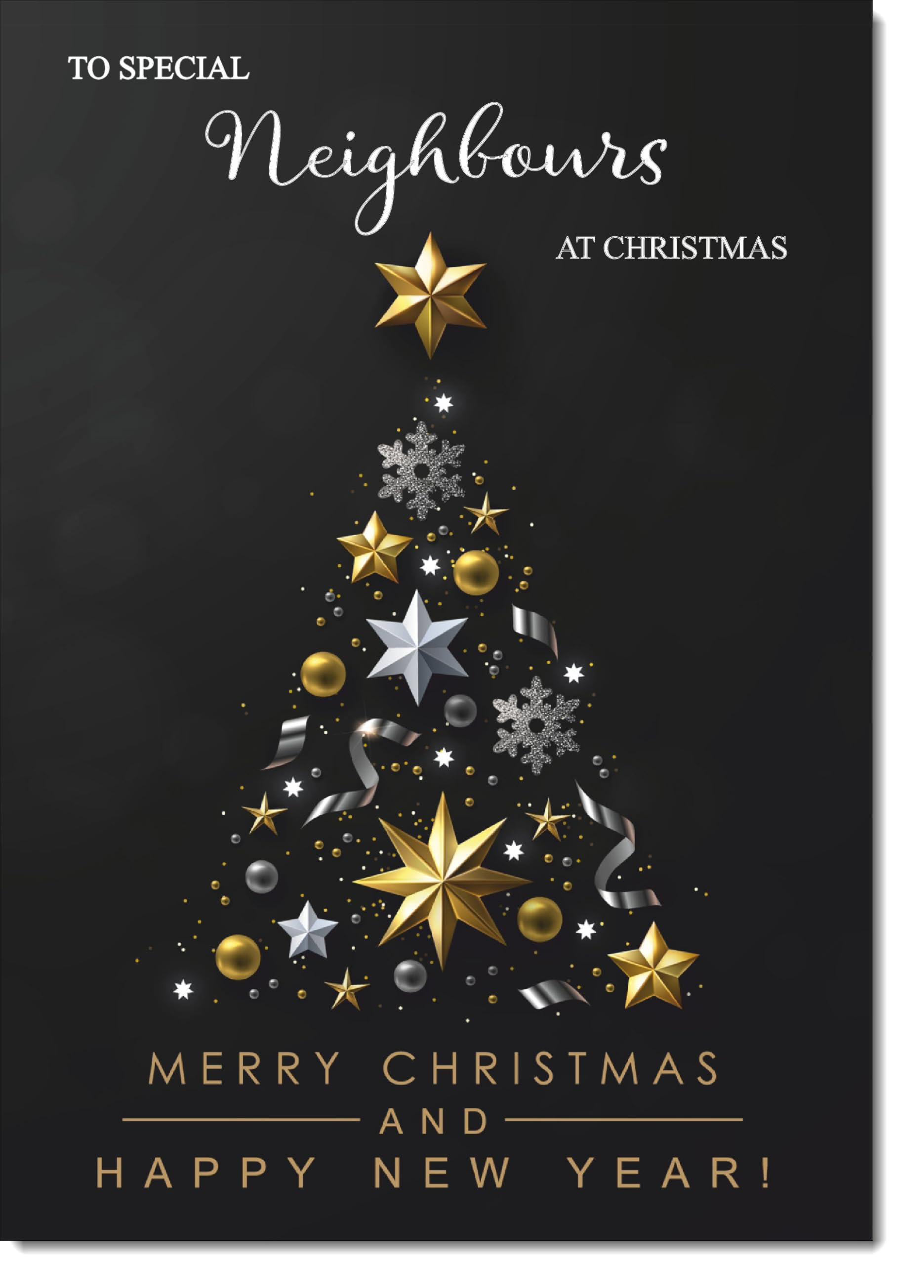 doodlecards Neighbours Christmas Card Black Abstract Christmas Tree Large A4 Size Christmas Card for Neighbours with Plain Envelope — image 1