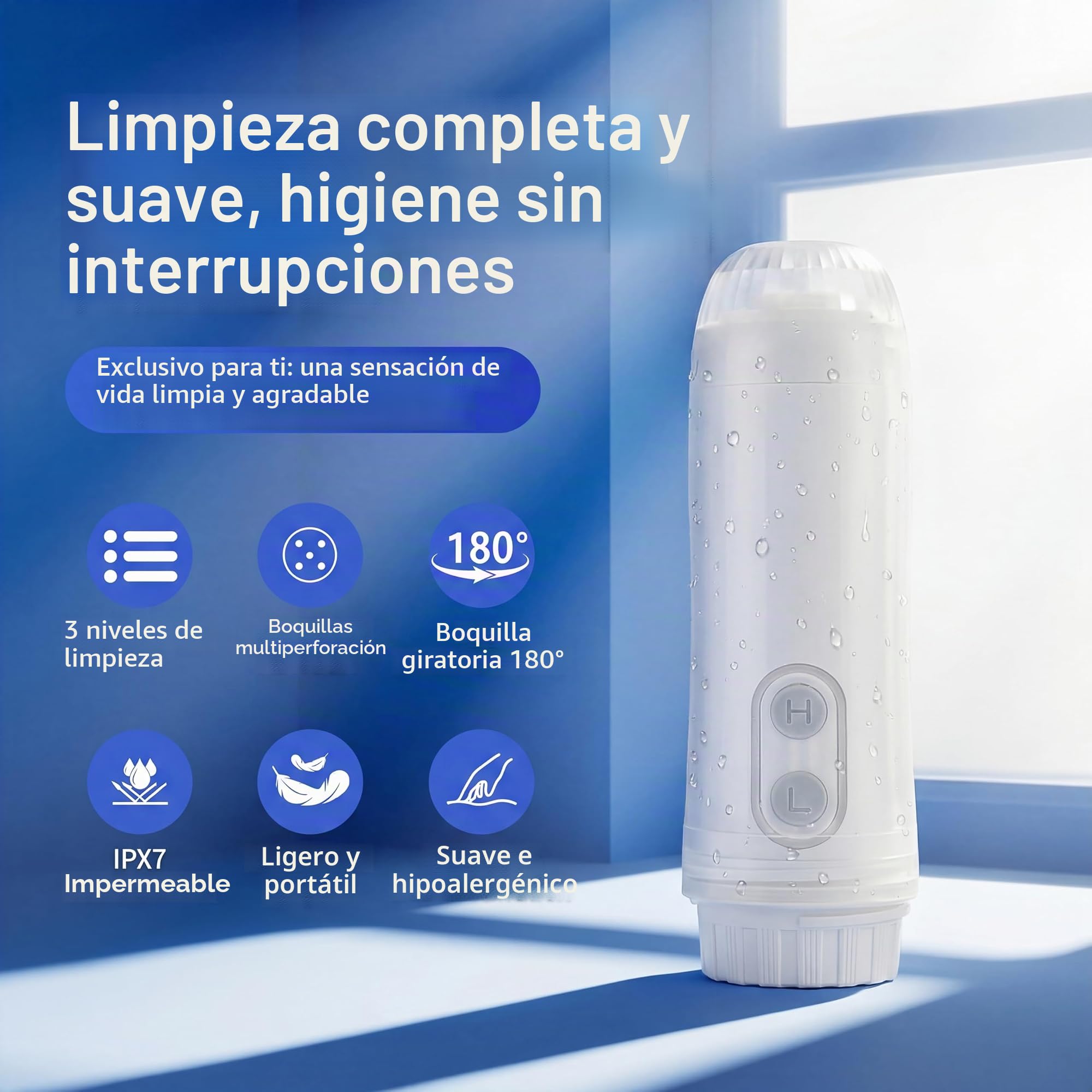 OHAANYY Bidé Viaje Eléctrico Ducha Portátil Pilas Higiene Íntima IPX7 180ml | Pulverizador higiénico móvil, botella lavado manual acampada, irrigador perianal suave, boquilla rotatoria regular
