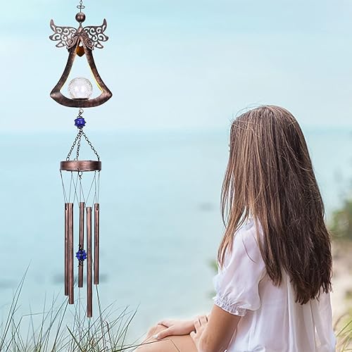 Miniatura 6 de Taman Campanilla de Viento  Luces Solares de Ángel Campanillas de Viento para Exteriores e Interiores, Bola de Vidrio Agrietado LED Regalo