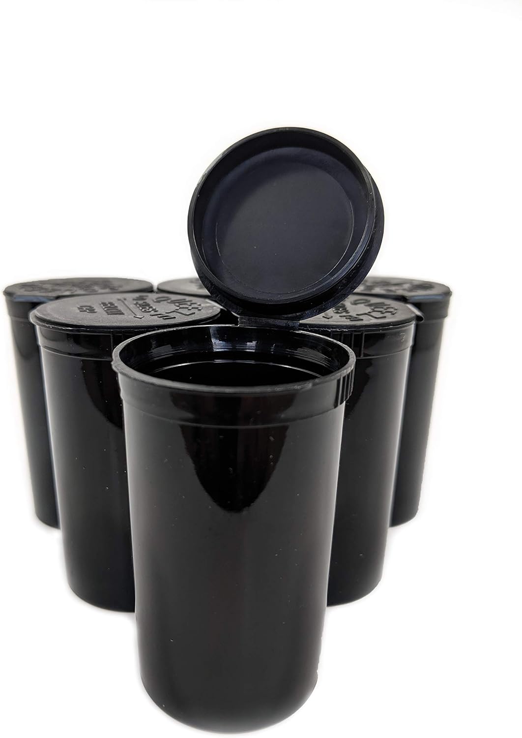 Pack of 75-Black 19 Dram Pop Top Bottle Rx Vial Medical Grade Pill Box Herb Container