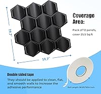 Vista 5 de STICKGOO Paneles de pared 3D negros para despegar y pegar, paneles de pared de PVC texturizado con diseño hexagonal, paneles de pared modernos