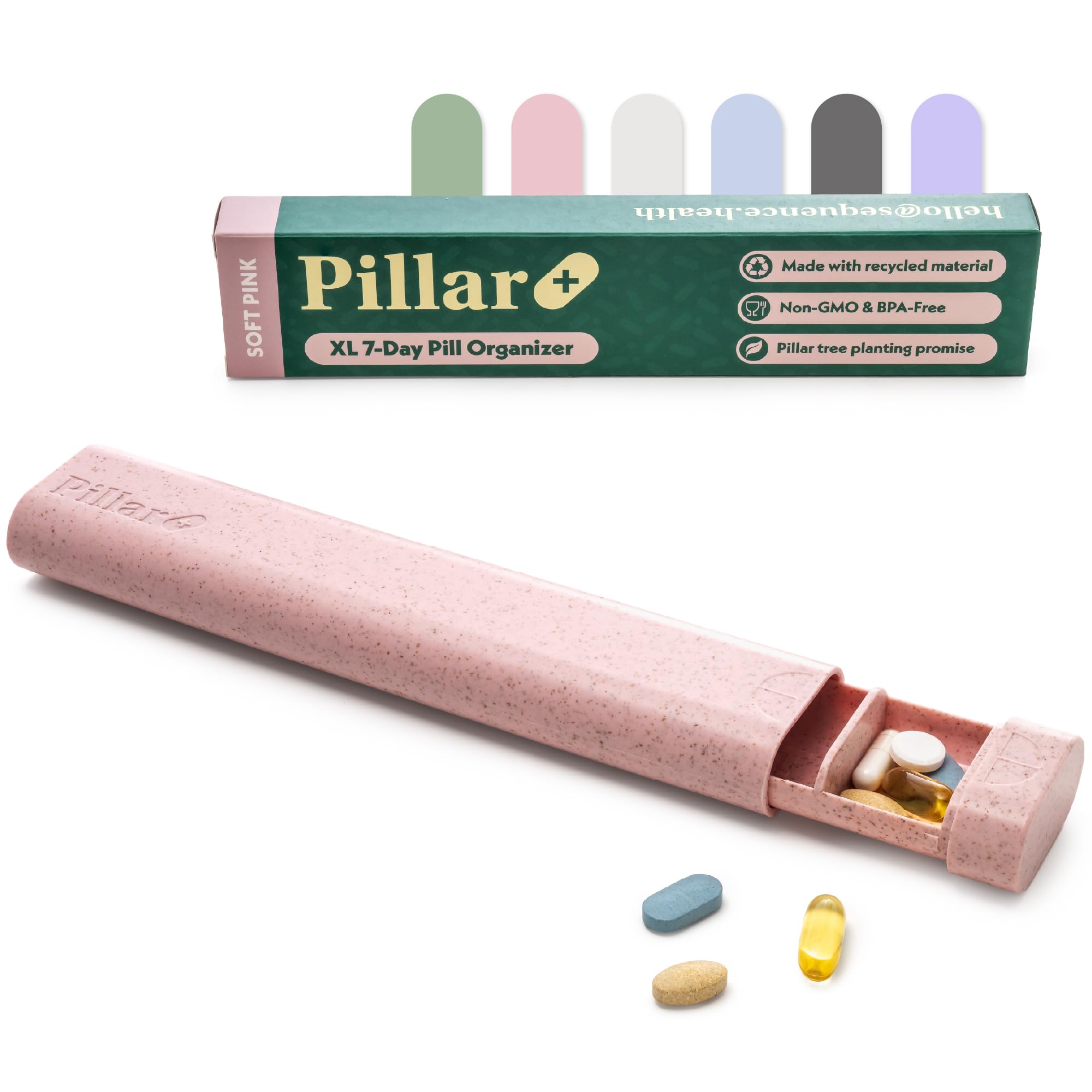 Pillar Plus - Aesthetic 7 XL Day Pill Organizer | BPA-Free Wheat Straw Medicine Case | Pretty Travel & Home Tablet Vitamin Organizer | Cute Weekly