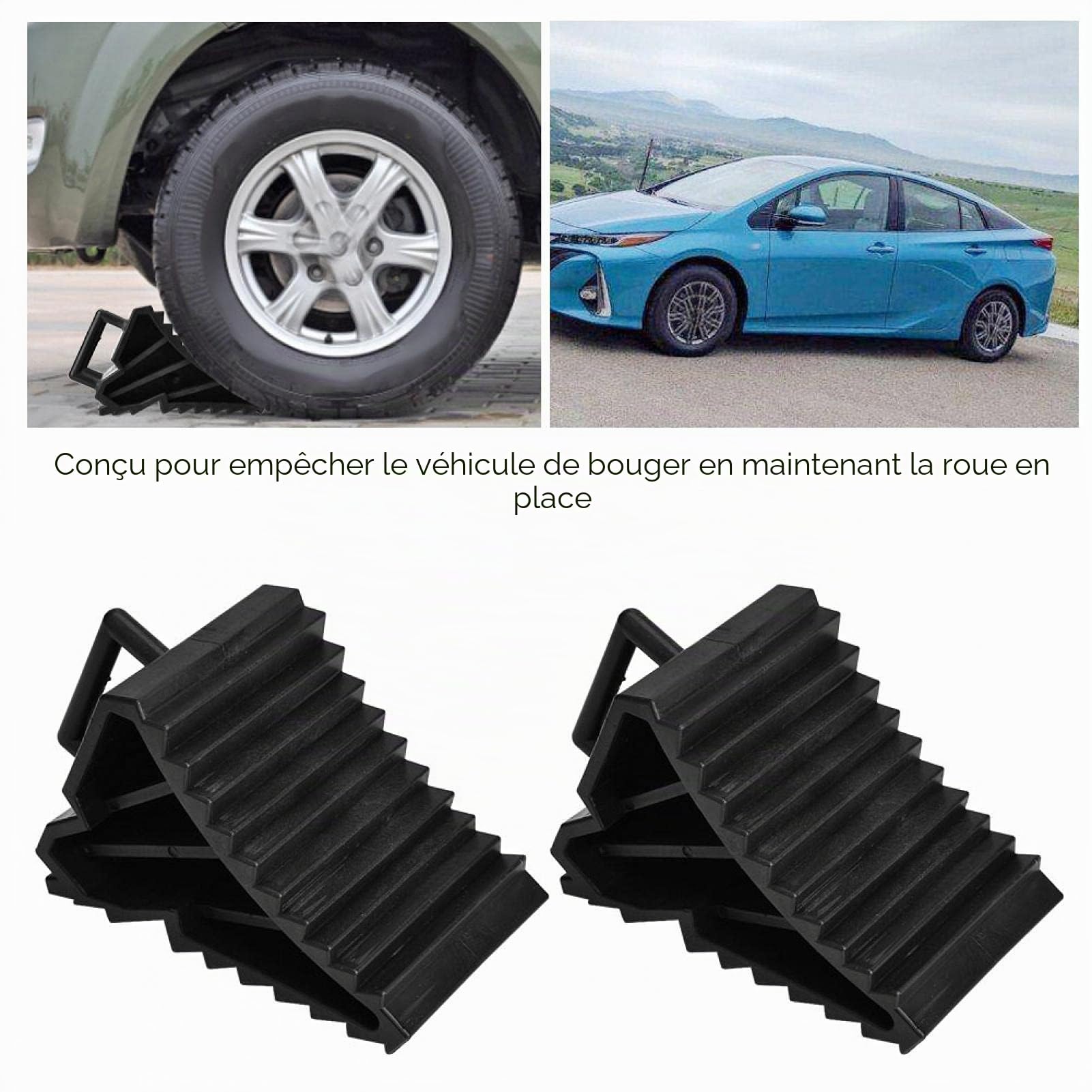 Cale De Roue Caoutchouc, 2pcs Cale Roue De Voiture, Pneus Slip Stopper, Cale pour Remorque, Antidérapant VéHicule Camion Roue Pneu Cale Stop, Noir Bloc pour Tire Stopper for Car Truck Trailer