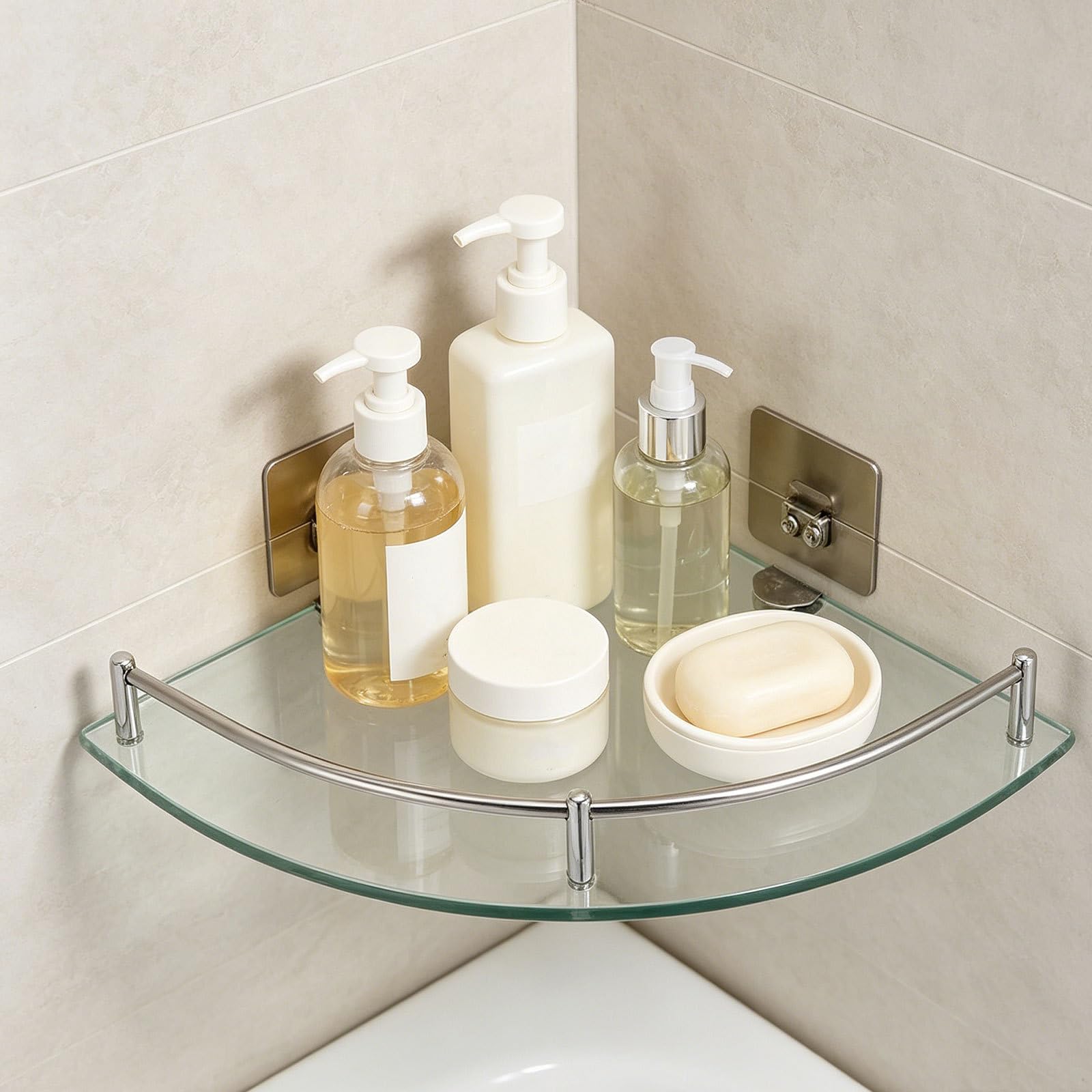 PRETYZOOM 2 Piezas De Estantes Para Artículos De Tocador, Jabonera, Estante De Pared De Acero Inoxidable, Riel Para Champú Y Gel De Baño Con Cepillo De Baño, Organizador Triangular De